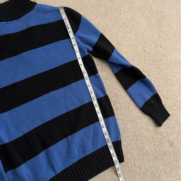 Vintage 90s Polo by Ralph Lauren Black + Blue Rugby Stripe 1/4 Zip Knit Sweater - Picture 10 of 11
